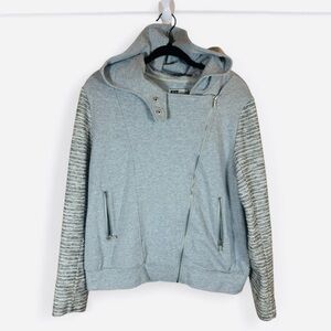 Kut from the Kloth Gray Bomber Jacket with Striped Sleeves